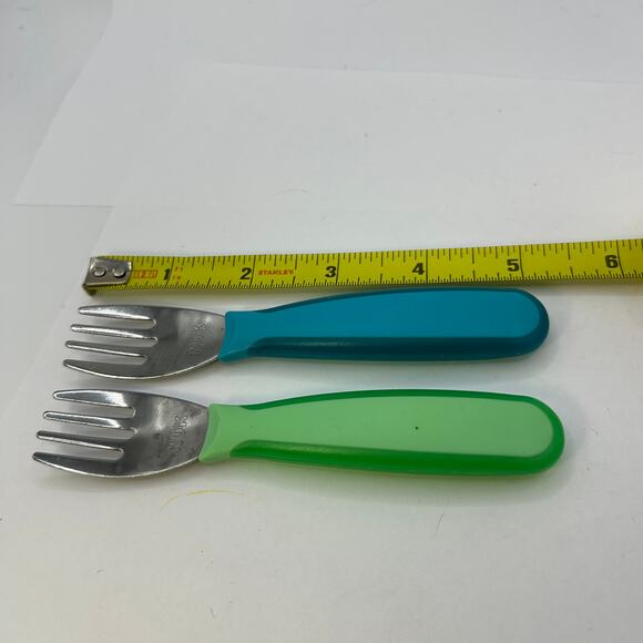 2 Preowned NUK Forks Blue and Green Handles - Picture 2 of 3